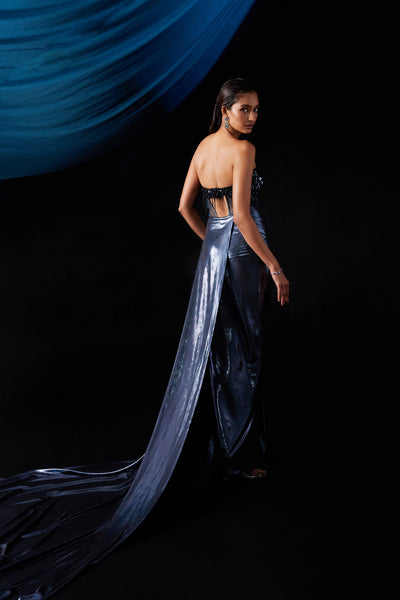 Bleue Drape Gown with Cape