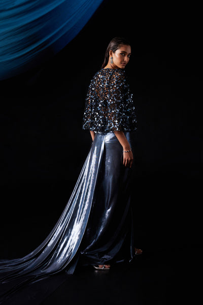 Bleue Drape Gown with Cape