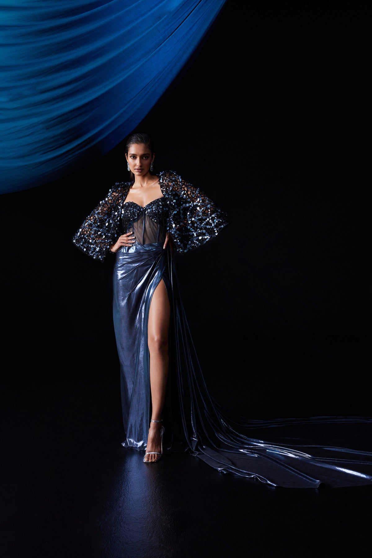 Bleue Drape Gown with Cape