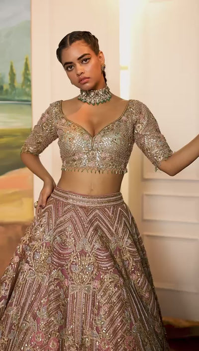 Geometric Pink Lehenga Set