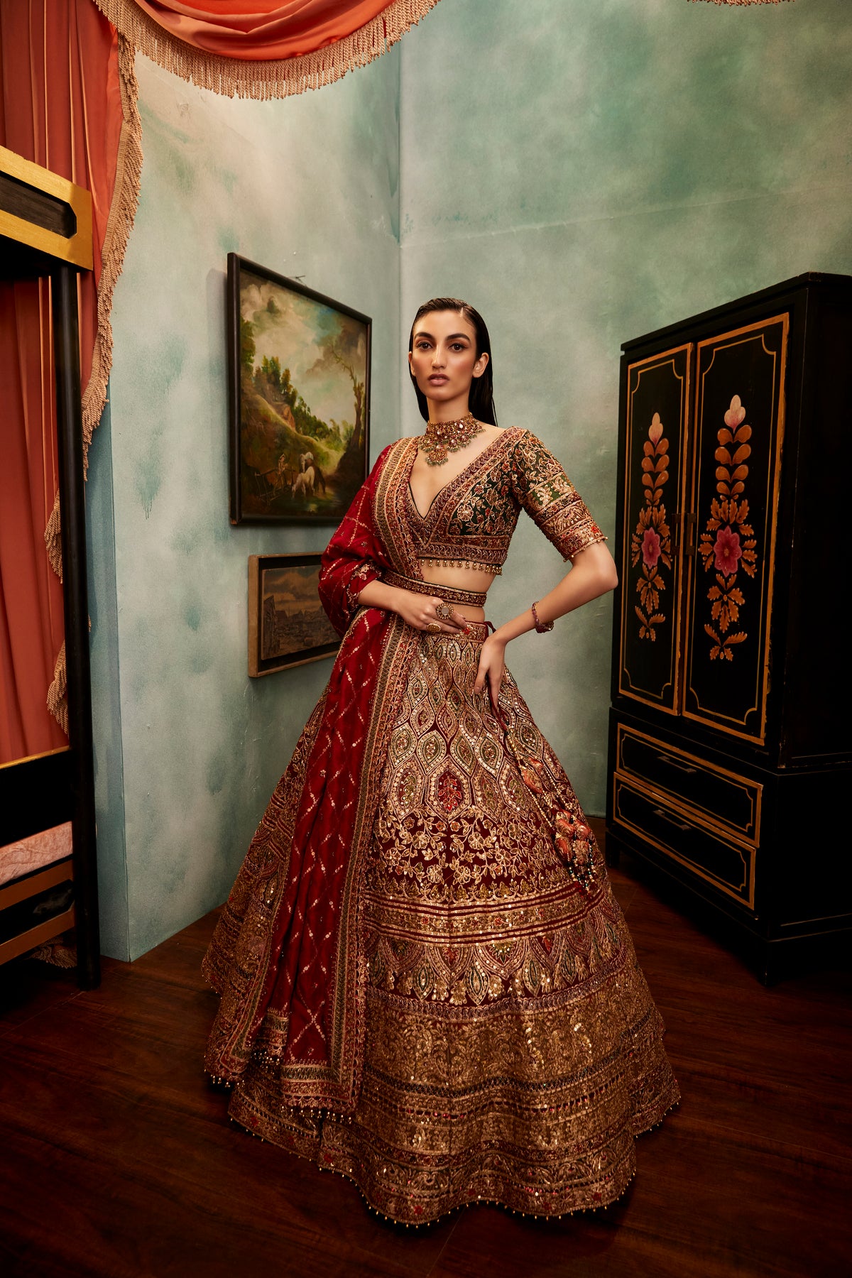 Jewelled Deep Maroon Lehenga Set