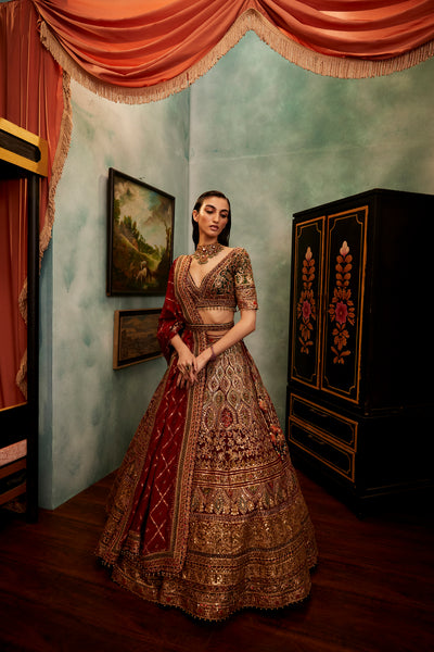 Jewelled Deep Maroon Lehenga Set